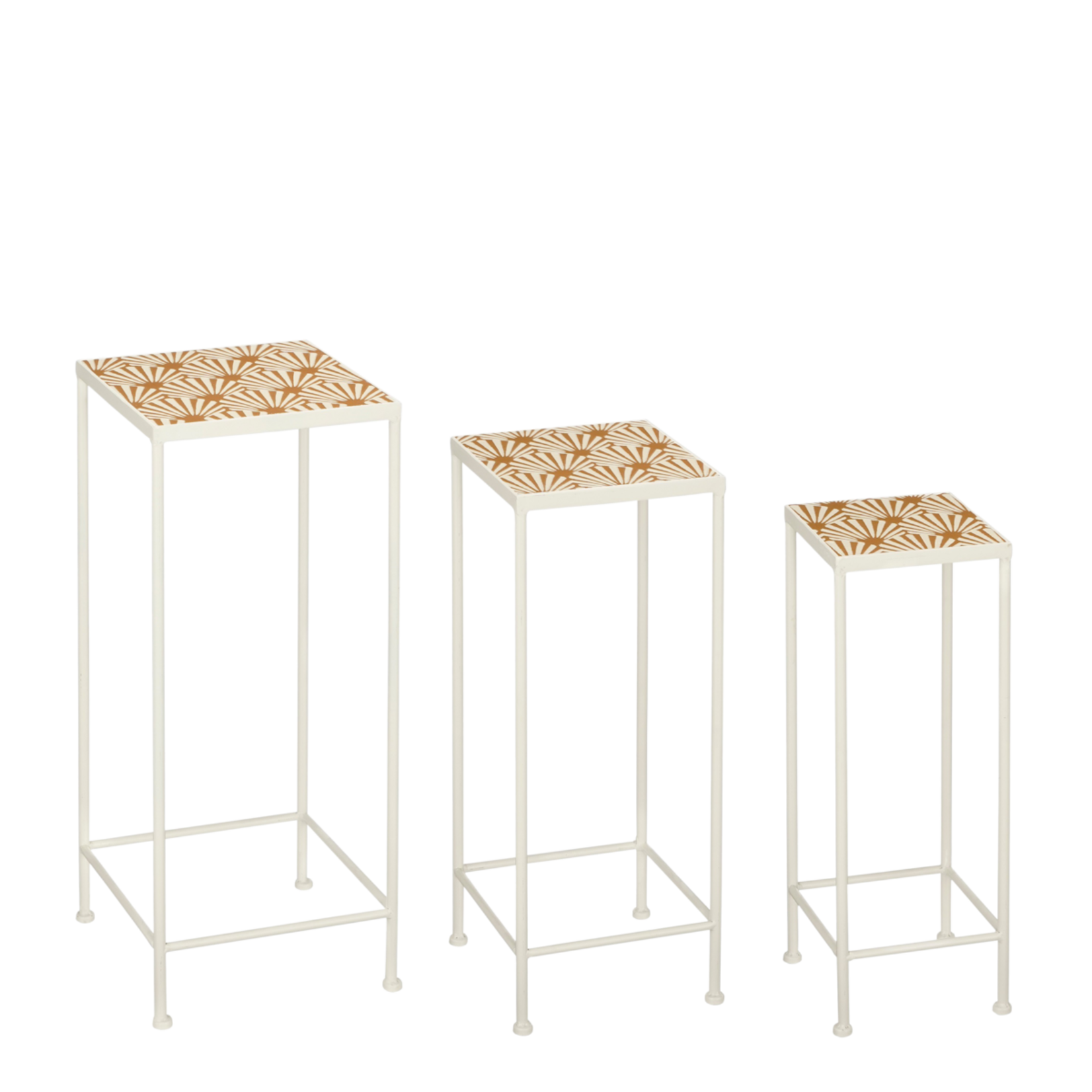 Mica Decorations Odile Bijzettafel voor Buiten - Set van 3 - L28 x B28 x H67 cm - Metaal - Bruin, Wit