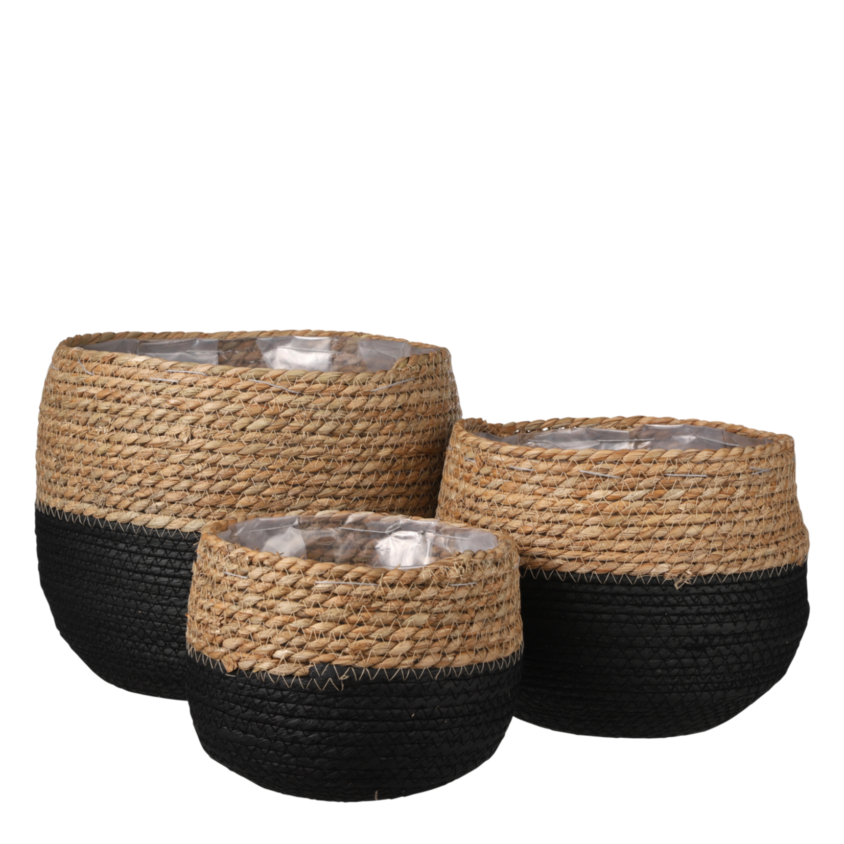 Mica Decorations Jorck Plantenmand - Set van 3 - H24 x Ø26 cm - Zwart