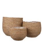 Mica Decorations Jorck Plantenmand - Set van 3 - H24 x Ø26 cm - Zeegras - Lichtbruin