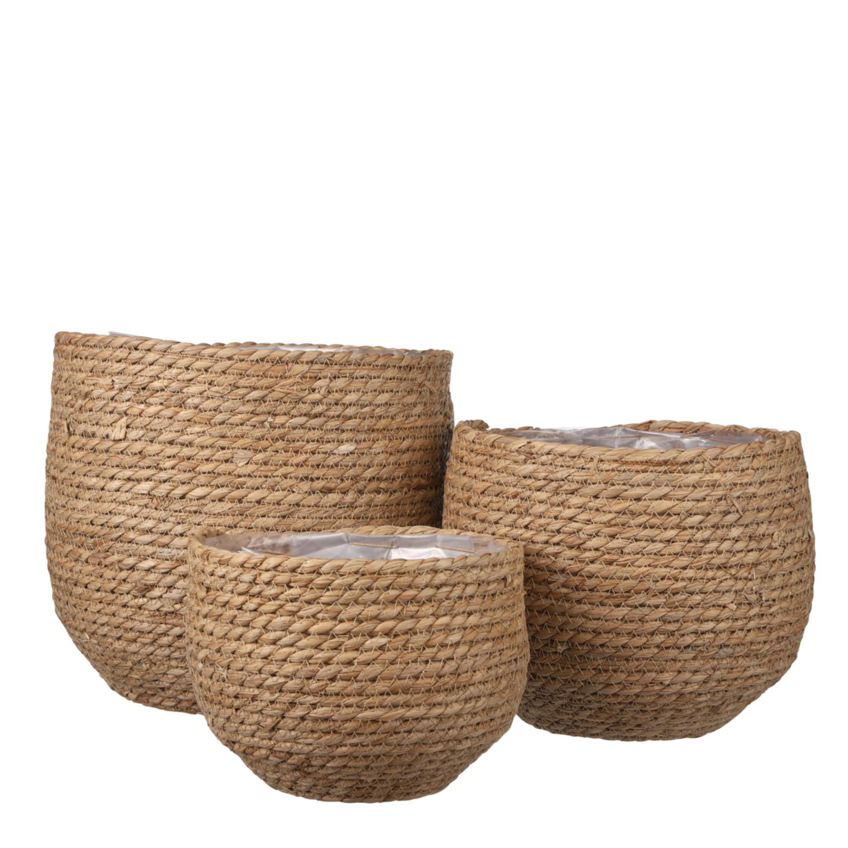 Mica Decorations Jorck Plantenmand - Set van 3 - H24 x Ø26 cm - Zeegras - Lichtbruin