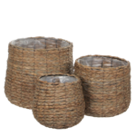Mica Decorations Avalon Plantenmand - Set van 3 - H31 x Ø30 cm - Zeegras - Lichtbruin