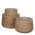 Mica Decorations Avalon Plantenmand - Set van 3 - H32 x Ø44 cm - Zeegras - Lichtbruin