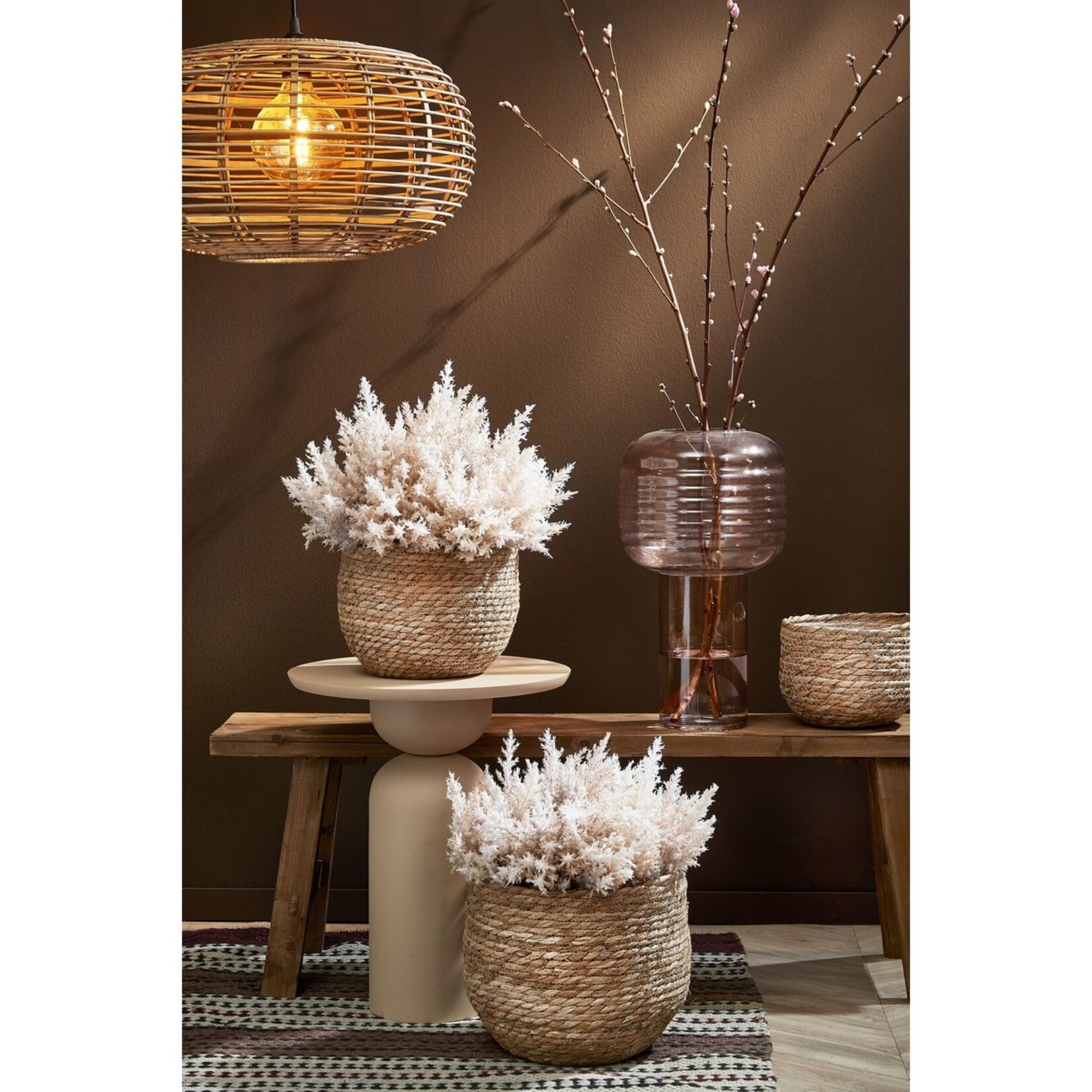 Mica Decorations Jorck Plantenmand - Set van 3 - H24 x Ø26 cm - Zeegras - Lichtbruin