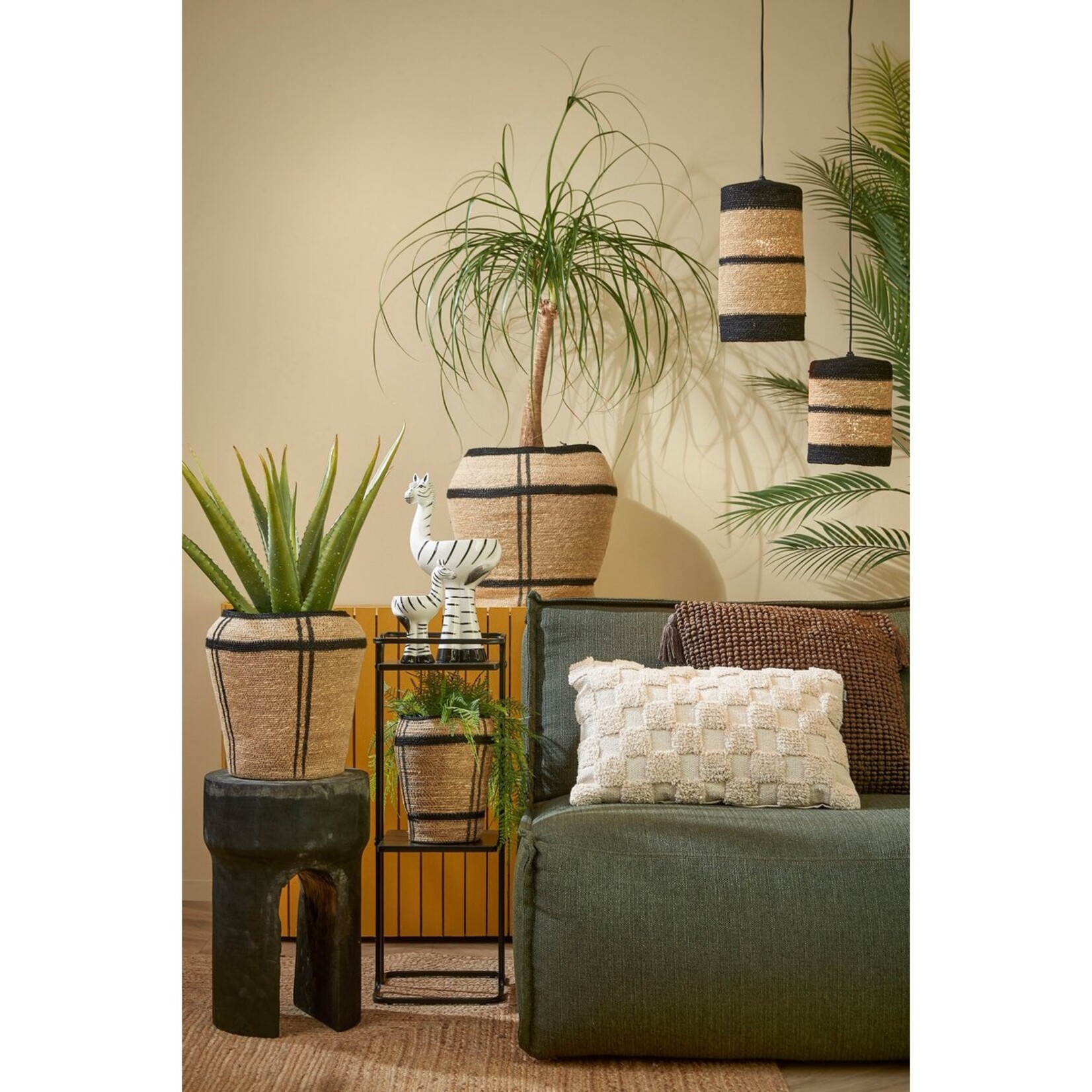 Mica Decorations Jinx Hanglamp - H30 x Ø15 cm - Jute - Zwart