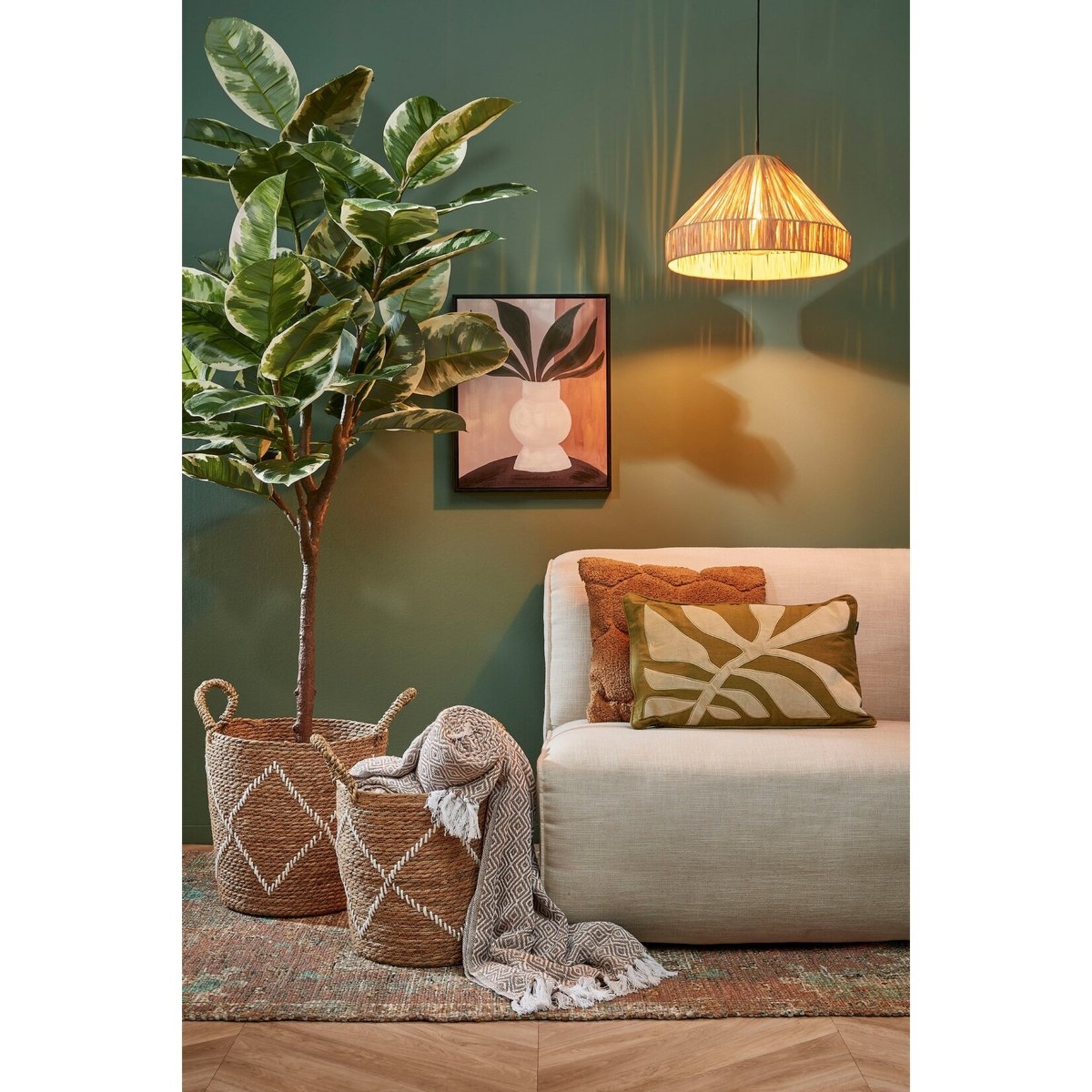 Mica Decorations Elisa Hanglamp - H24 x Ø40 cm - Raffia - Lichtbruin