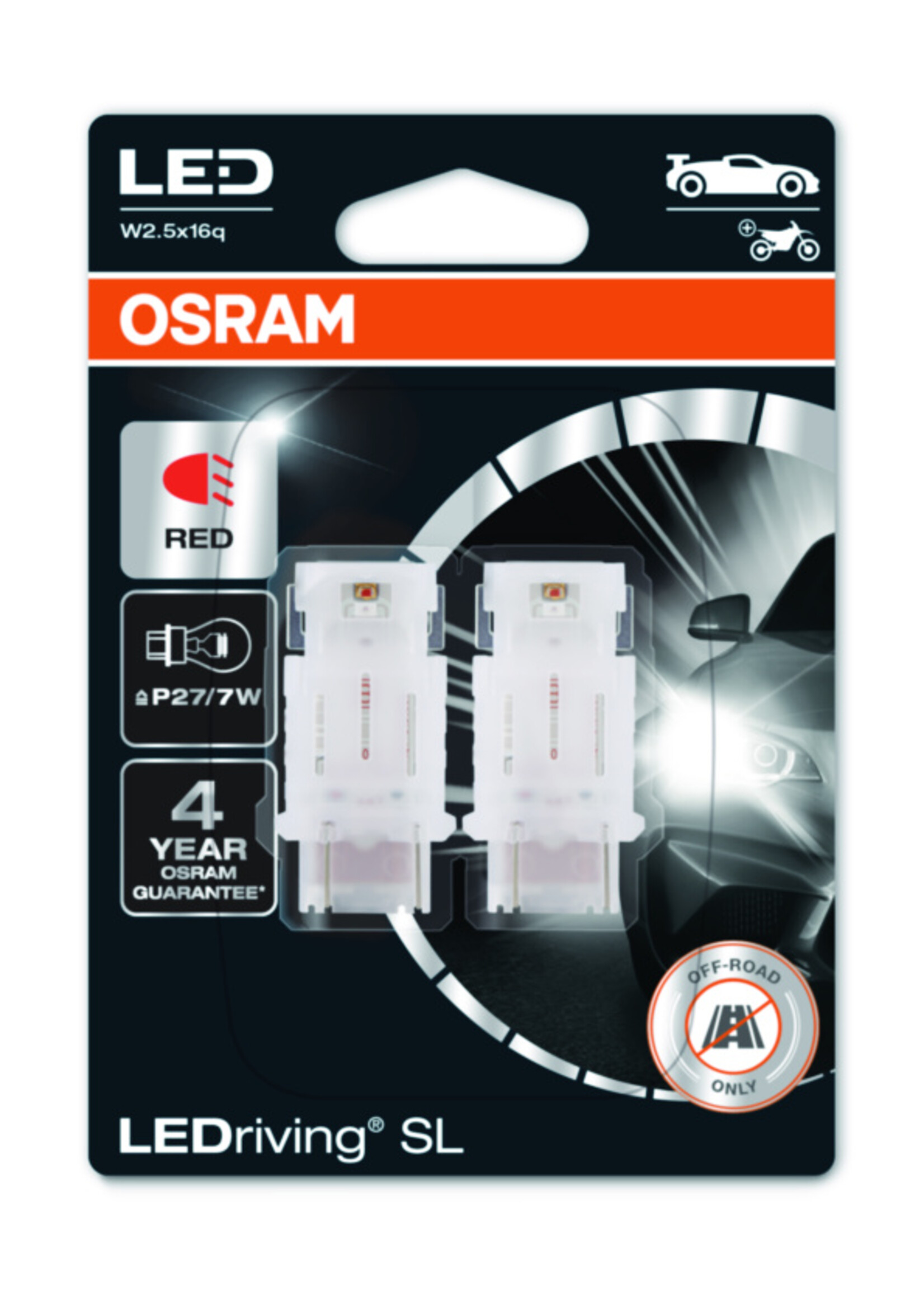 Osram LEDriving® SL ≜P27/7W RED 12V BLI2
