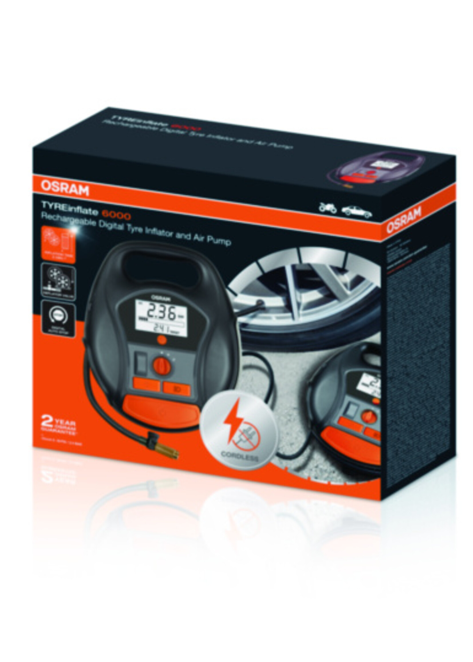 Osram TYREinflate 6000 Rechargeable Dig. Tyre Infl. with auto-stop & Air Pump