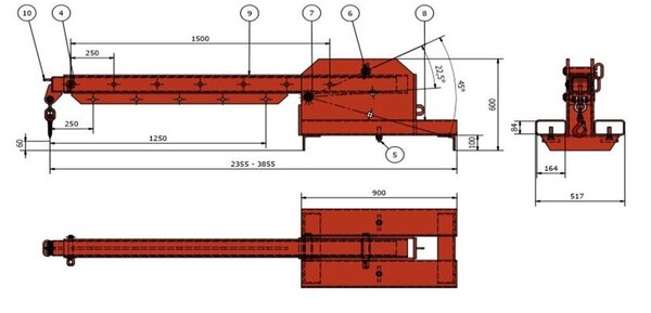 Bomaco Heftruck kraanarm 2500 - 500 kg verstelbaar