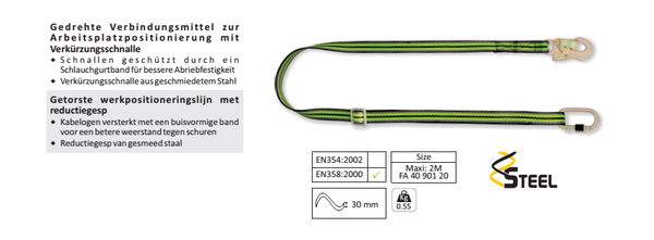 Kratos Safety Positioneringslijn verstelbaar 2 meter Kratos Safety Positioneringslijn verstelbaar 2 meter