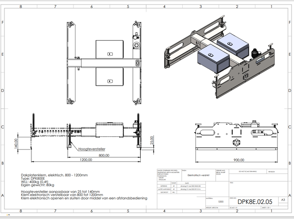Elektrische dakplatenklem werklast 400kg