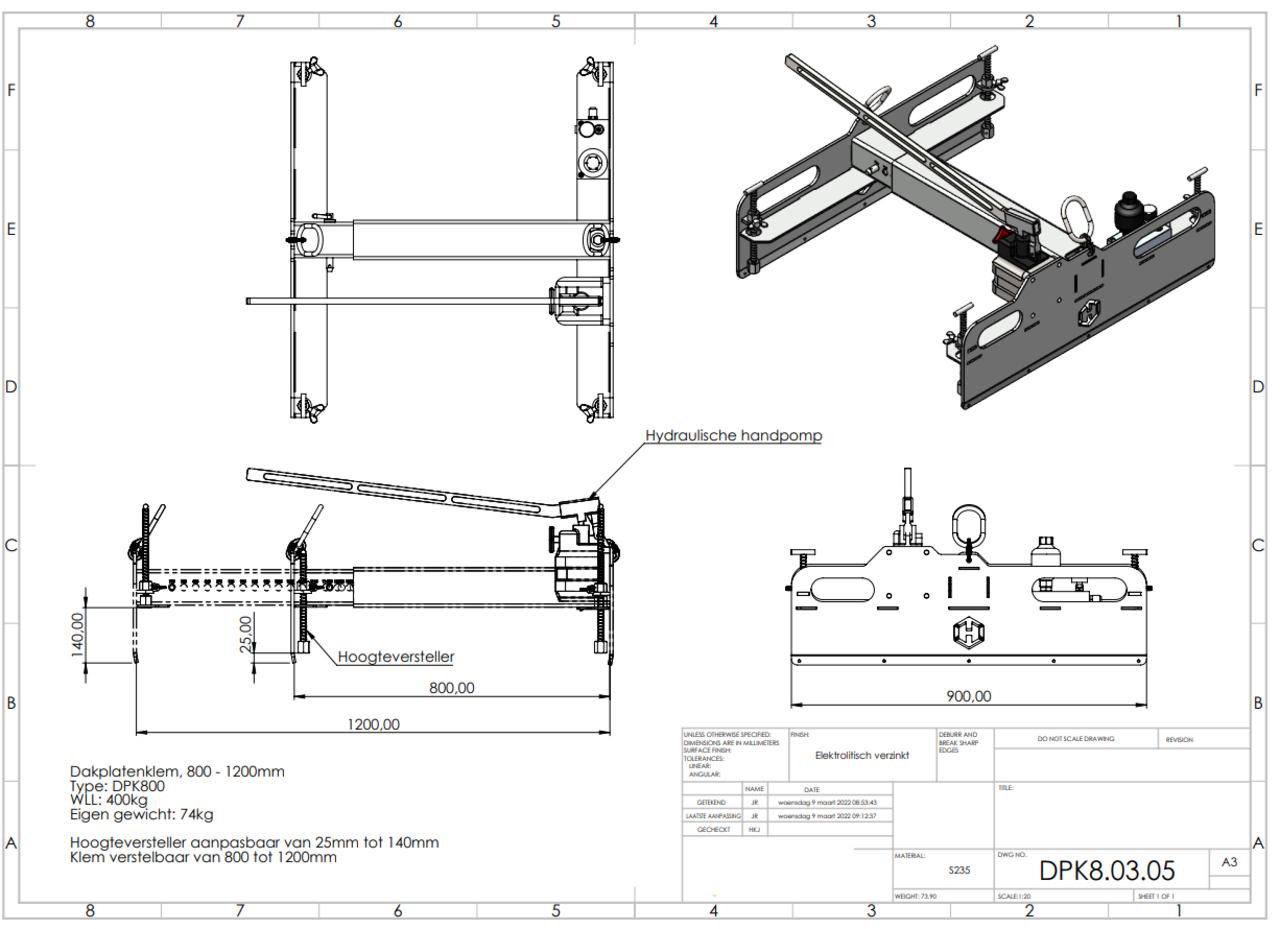Hydraulische dakplatenklem werklast 400kg Hydraulische dakplatenklem werklast 400kg