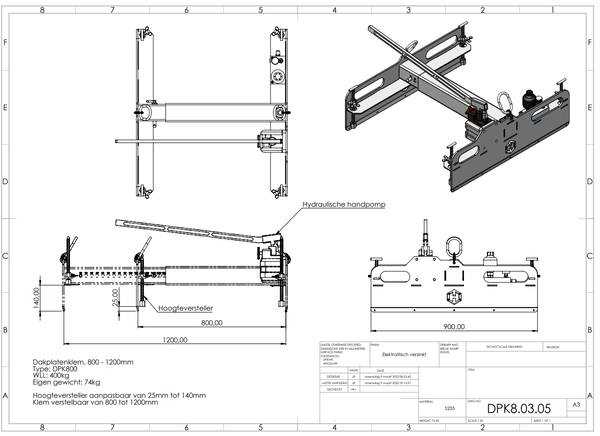Hydraulische dakplatenklem werklast 400kg Hydraulische dakplatenklem werklast 400kg