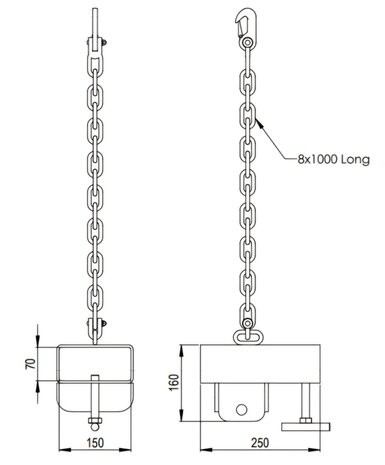 Superlift Lasthaak voor heftruck 1000kg dubbele vork Superlift Lasthaak voor heftruck 1000kg dubbele vork