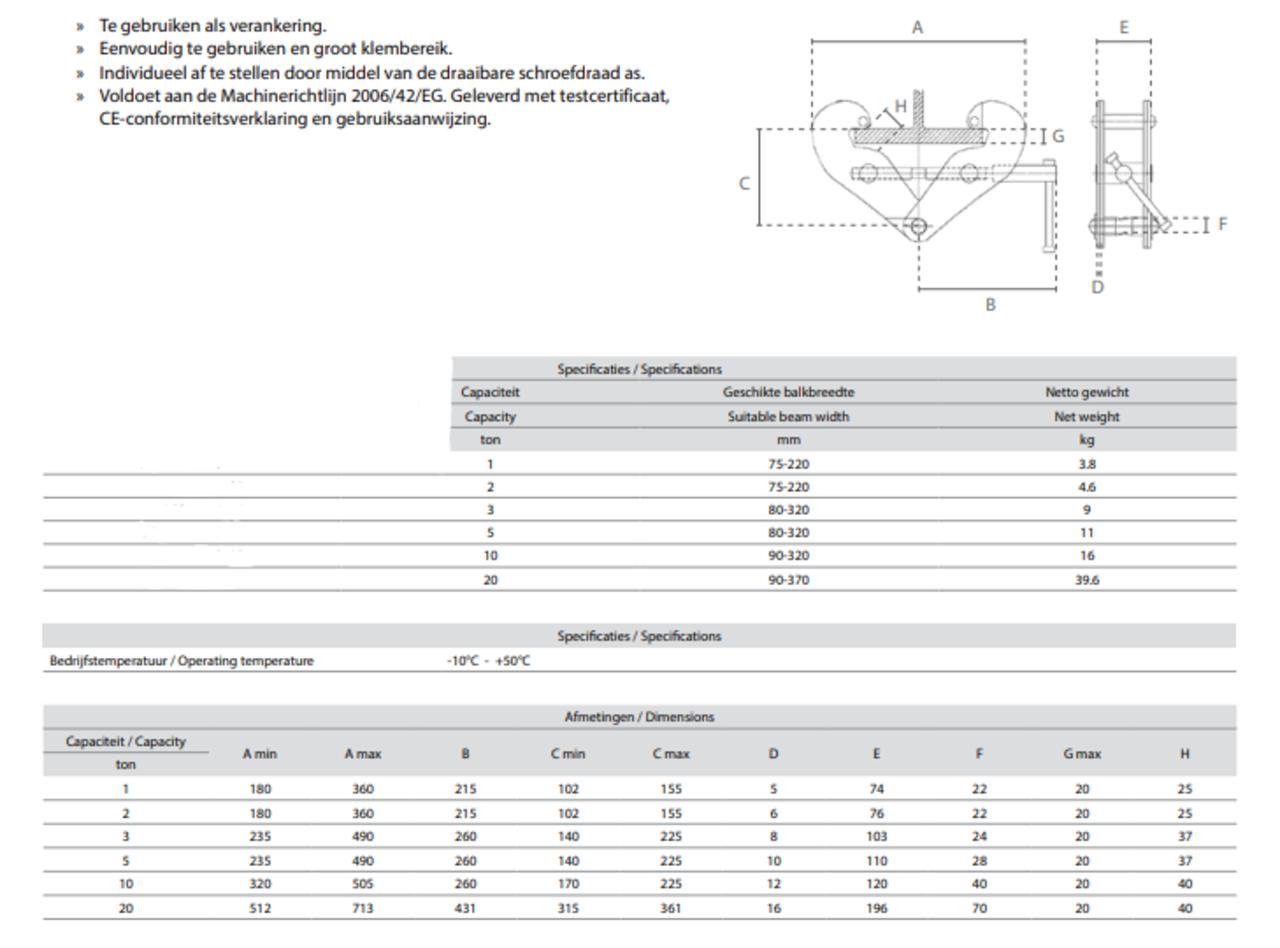 Superlift Superlift Balkenklem 2 ton - Superlift Superlift Balkenklem 2 ton -
