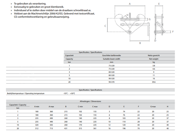 Superlift Superlift Balkenklem 2 ton - Superlift Superlift Balkenklem 2 ton -