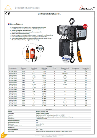 DELTA DELTA DTS elektrische takel 500 kg DELTA DELTA DTS elektrische takel 500 kg
