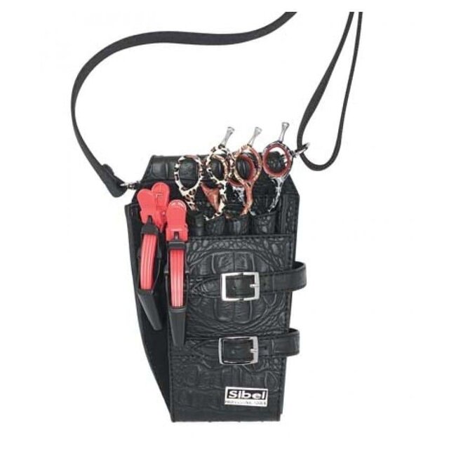 Boy 4 schwarzes Holster in mattem Krokodil für 4 Scheren Sibel