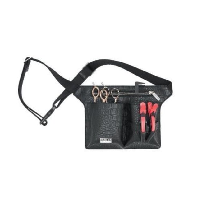 Gürtel 4 schwarzer Holstergürtel aus mattem Krokodil für 4 Scheren