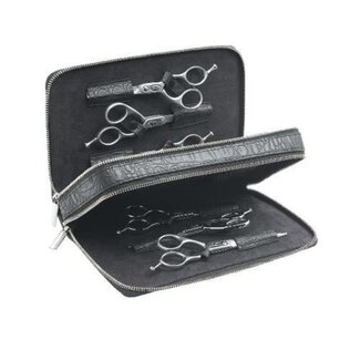Sinelco Wallet 6 schwarze Tasche in mattem Krokodil für 6 Scheren-sibel