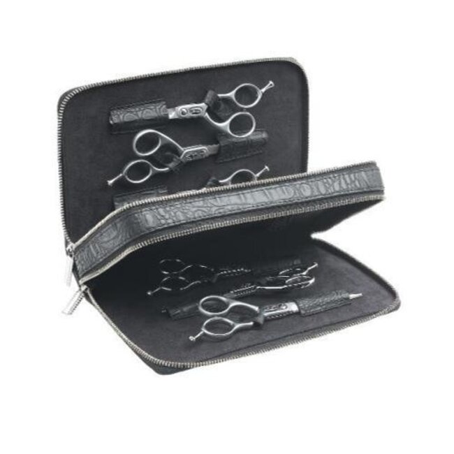 Wallet 6 schwarze Tasche in mattem Krokodil für 6 Scheren-sibel