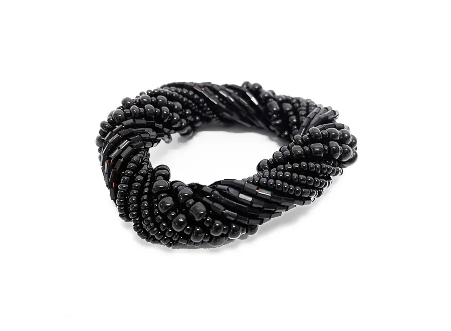 The Beaded Napkin Ring - Black - Set of 4