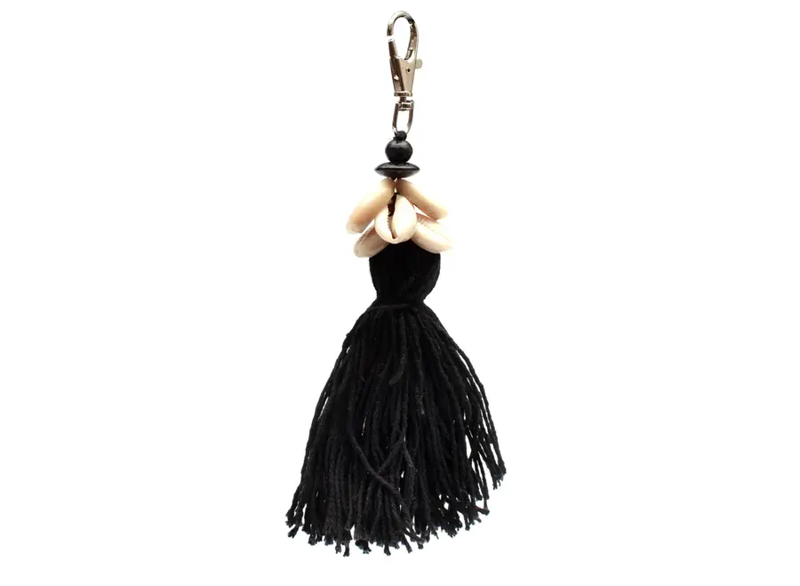 The Cowrie Tassel Keychain - Black