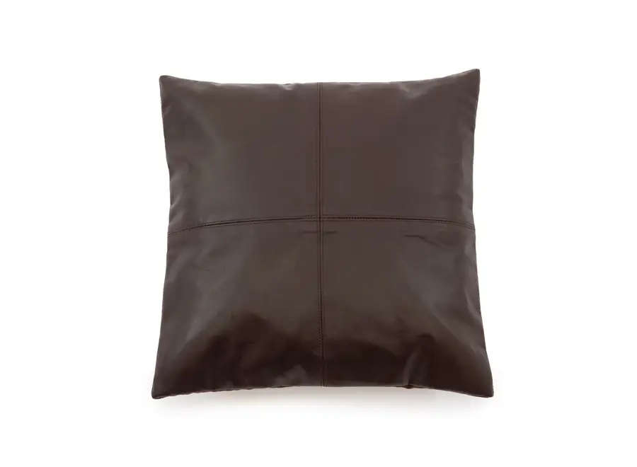 La Housse de Coussin Four Leather Panel - Chocolat - 40x40