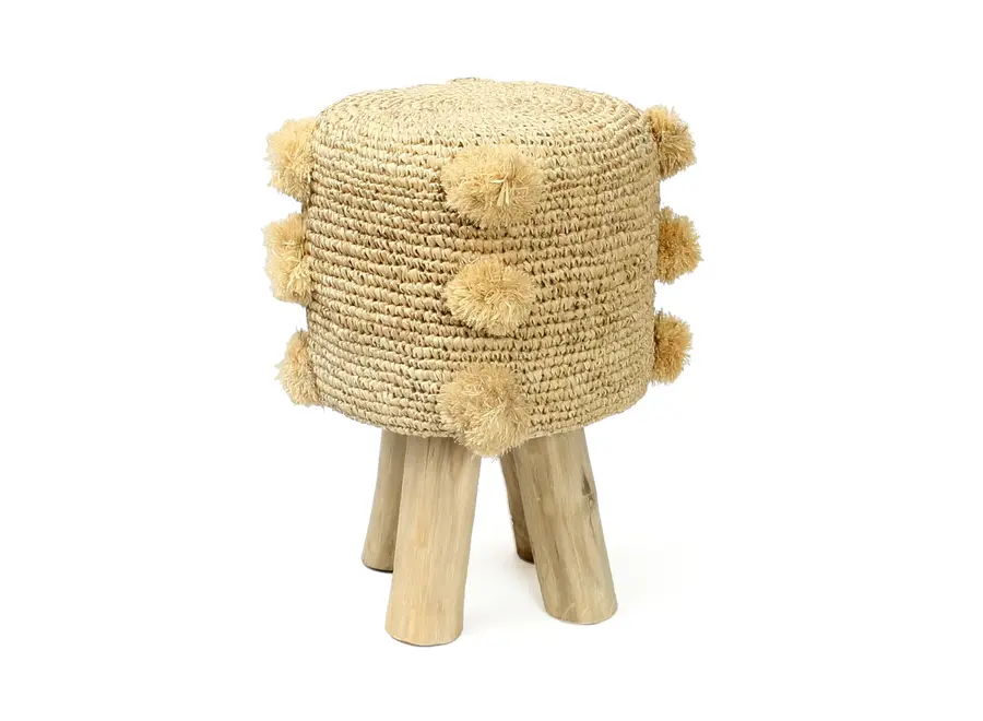 Der Raffia Pom Pom Hocker