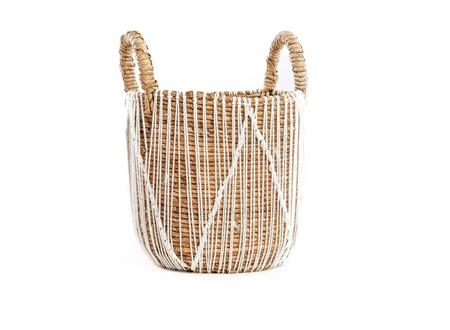The Straight Stitched Macrame Basket - Natural White - S