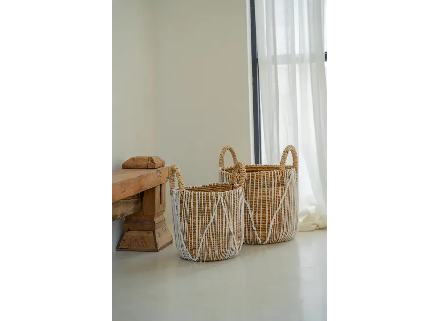 The Straight Stitched Macrame Basket - Natural White - S