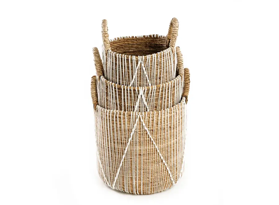 The Straight Stitched Macrame Basket - Natural White - S