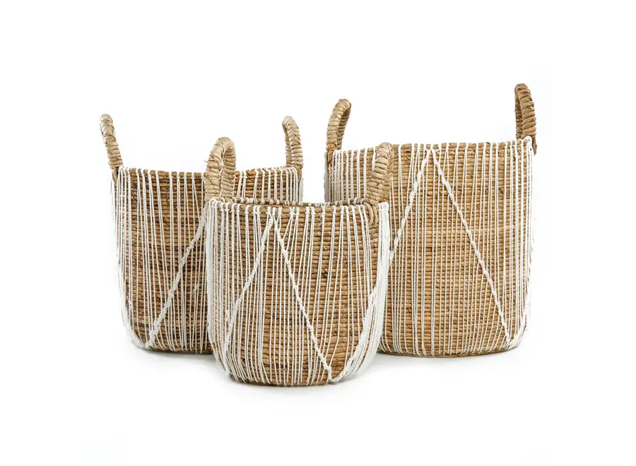 The Straight Stitched Macrame Basket - Natural White - S