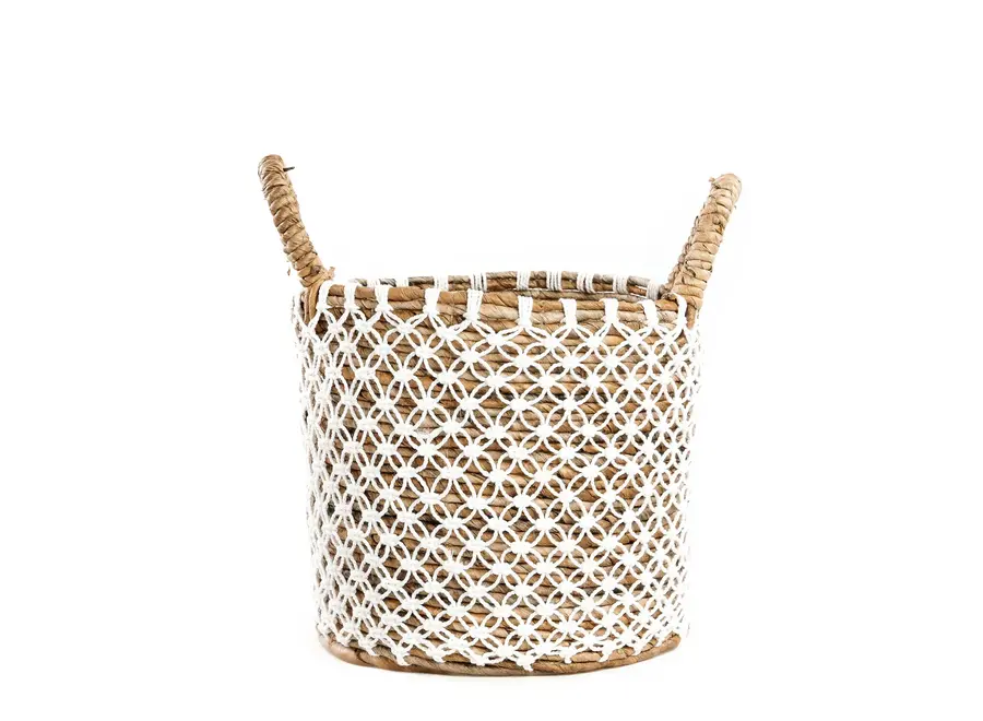 The Crossed Stitched Macrame Basket - Natural White - S