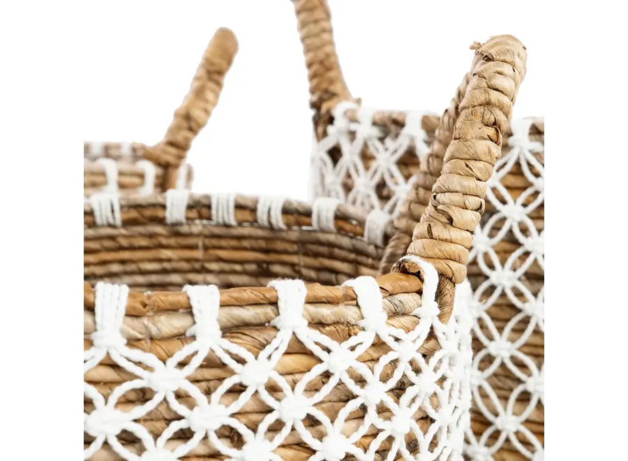 The Crossed Stitched Macrame Basket - Natural White - S