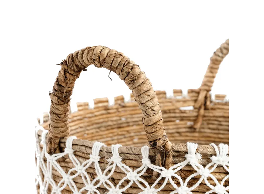 The Crossed Stitched Macrame Basket -Natural White - L