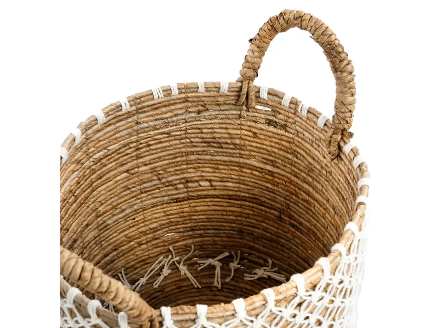 The Crossed Stitched Macrame Basket - Natural White - M