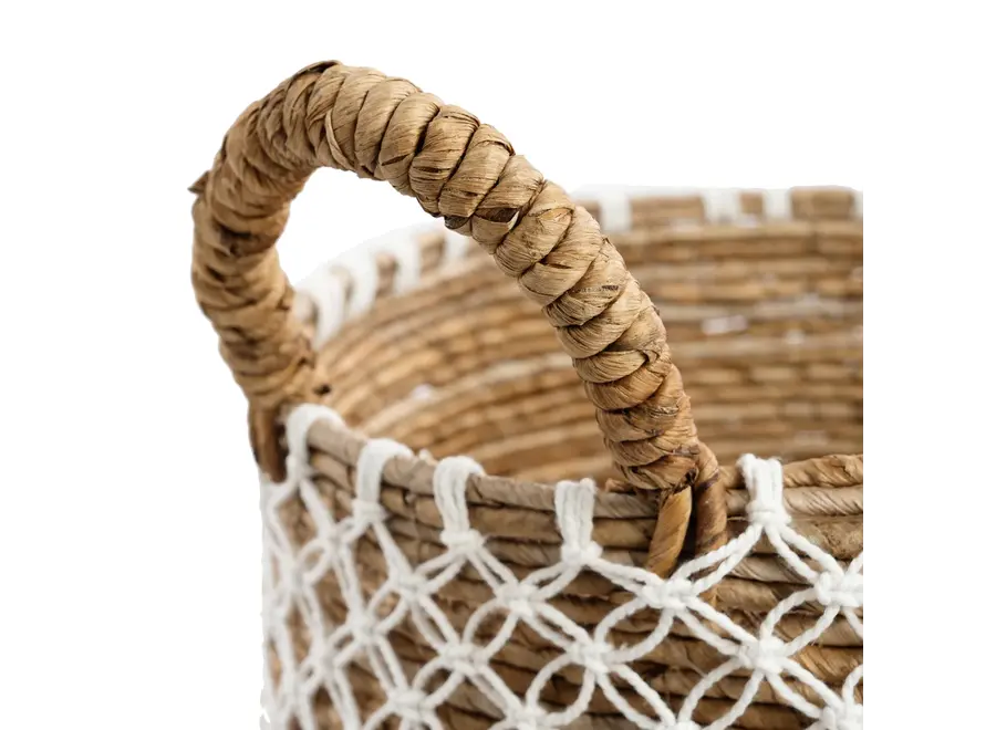 The Crossed Stitched Macrame Basket - Natural White - M