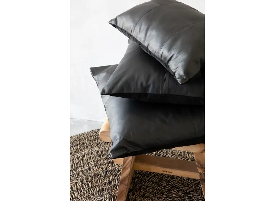 De Four Leather Panel Kussenhoes - Zwart - 60x60