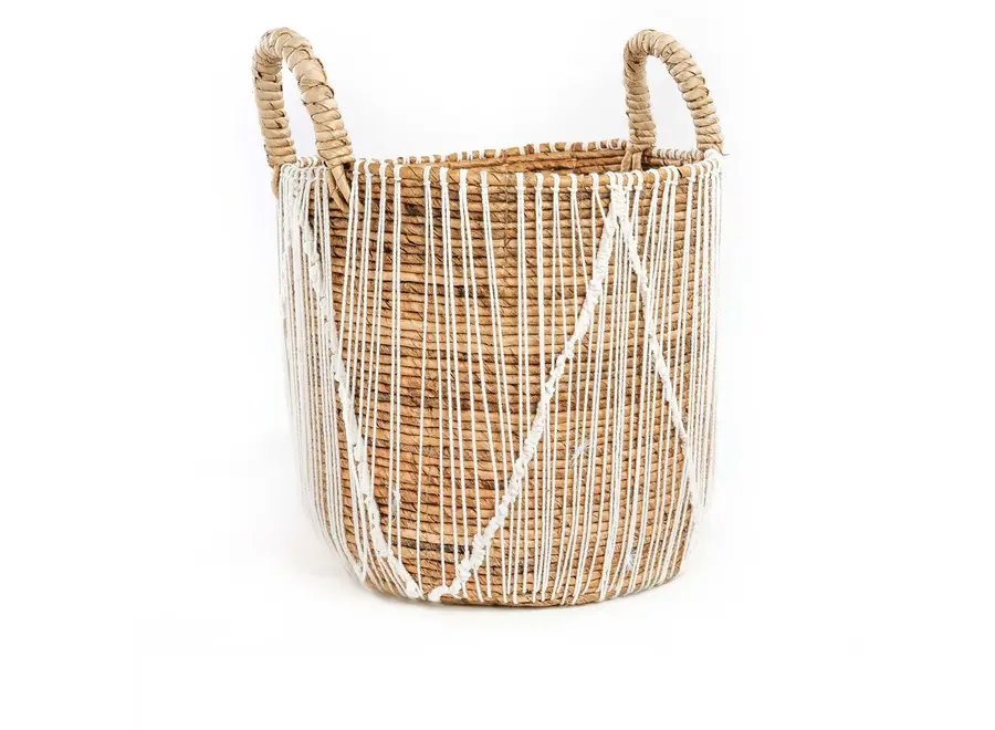 The Straight Stitched Macrame Basket - Natural White - L