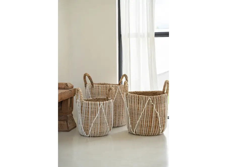 The Straight Stitched Macrame Basket - Natural White - L