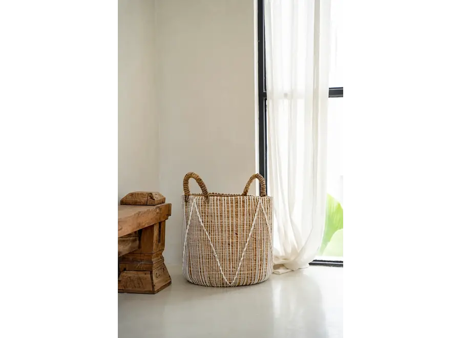 The Straight Stitched Macrame Basket - Natural White - L