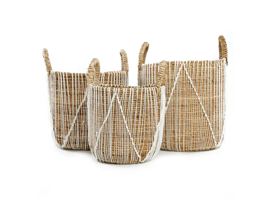 The Straight Stitched Macrame Basket - Natural White - L