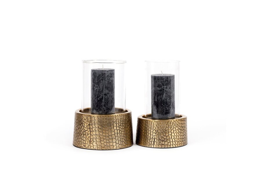 The Croco Candle Holder with Glass - Brass - L