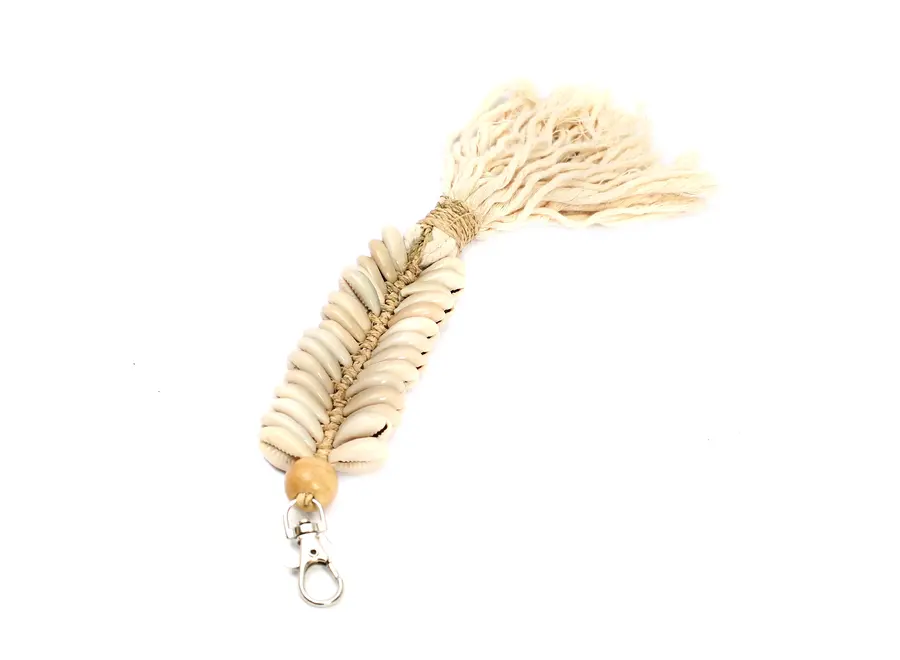 De Macrame Visgraat Sleutelhanger - Creme