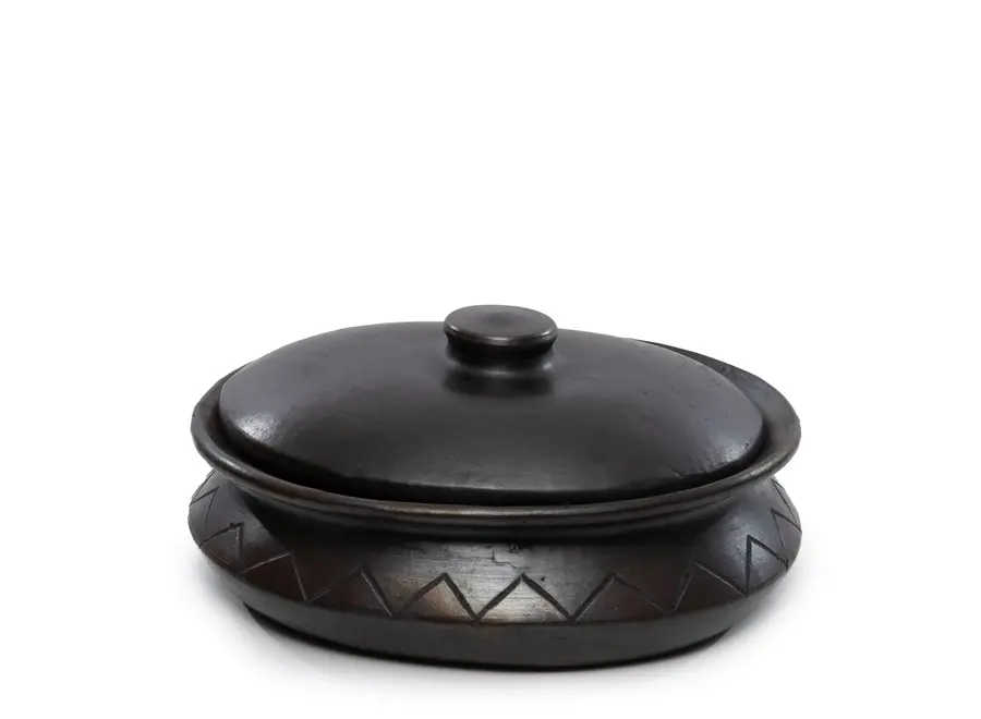 The Burned Oval Pot With Pattern - Black