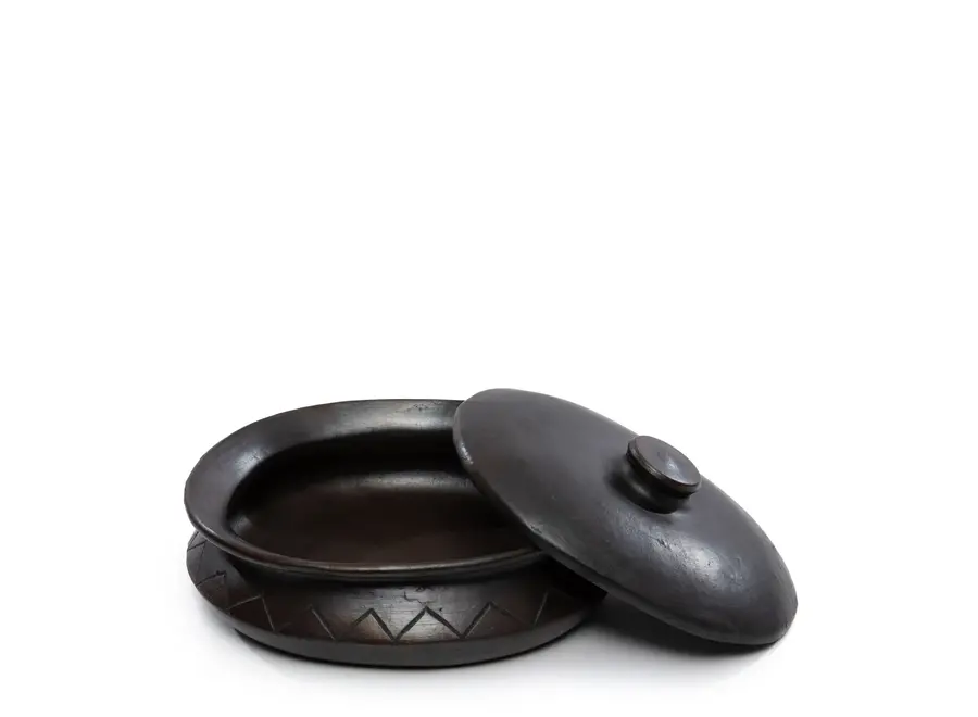 The Burned Oval Pot With Pattern - Black