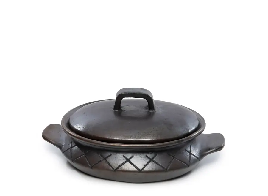 Le Pot Ovale Brûlé Avec Motif Et Poignées Latérales- Noir