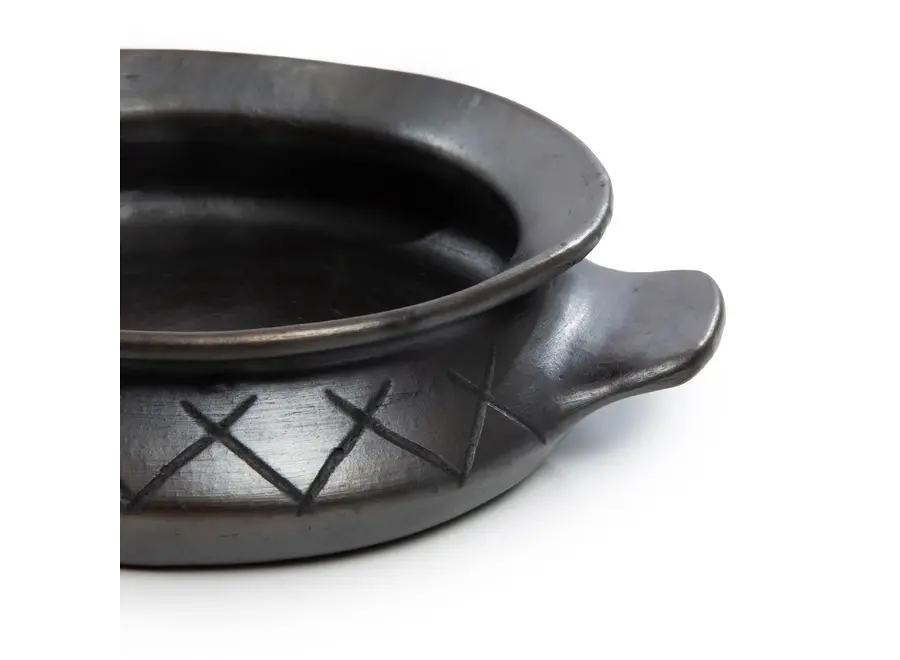 De Burned Ovale Pot Met Patroon En Handvaten - Zwart
