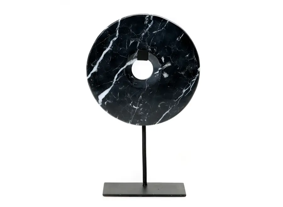De Marmeren Disc op Stand - Zwart - L
