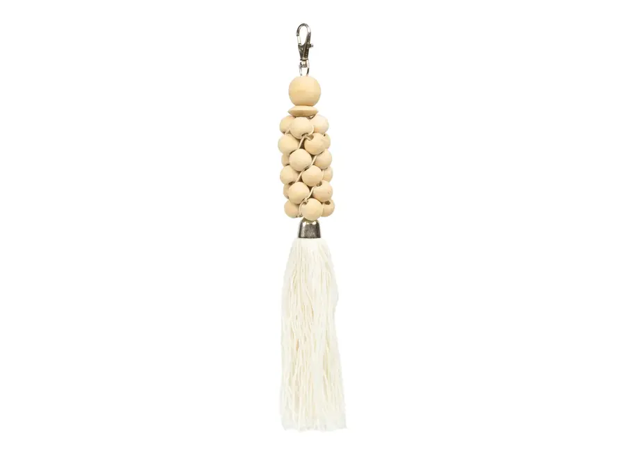 De Wooden Beads Sleutelhanger - Naturel Wit